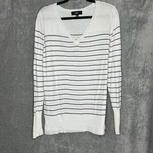 Mossimo XXL 2X Top Shirt White Black Striped V Neck Long Sleeve Juniors Knit
